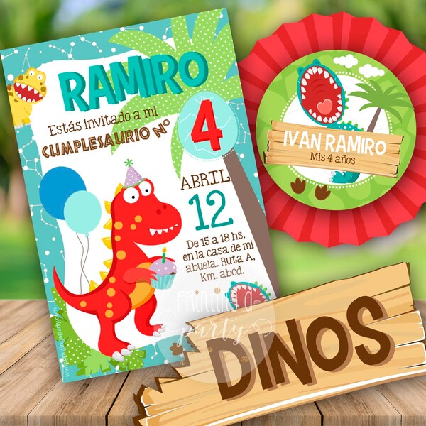 Dinosaur Birthday Party Printable Party Mega Pack Kit - Dinosaur Birthday Invitation + Personalized Chalkboard - PDF Editable