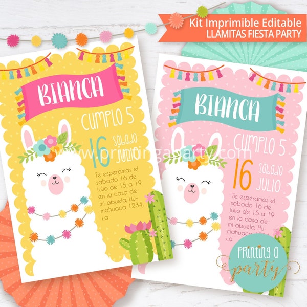 Llama Alpaca Invitation Printable Party Kit - Editable PDF Files - Personalized chalkboard