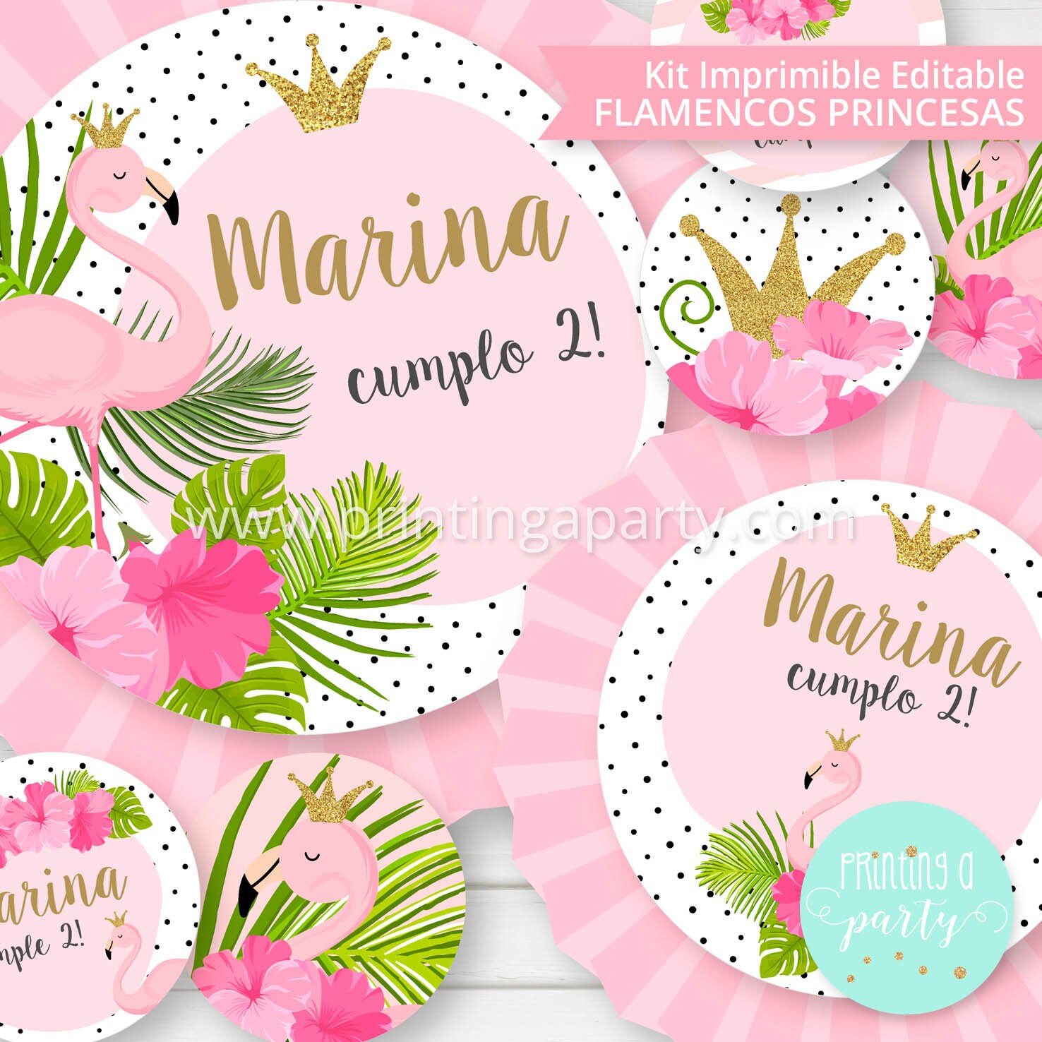 Flamingo Pink Princess Birthday Party Printable Party Mega Pack Kit ...