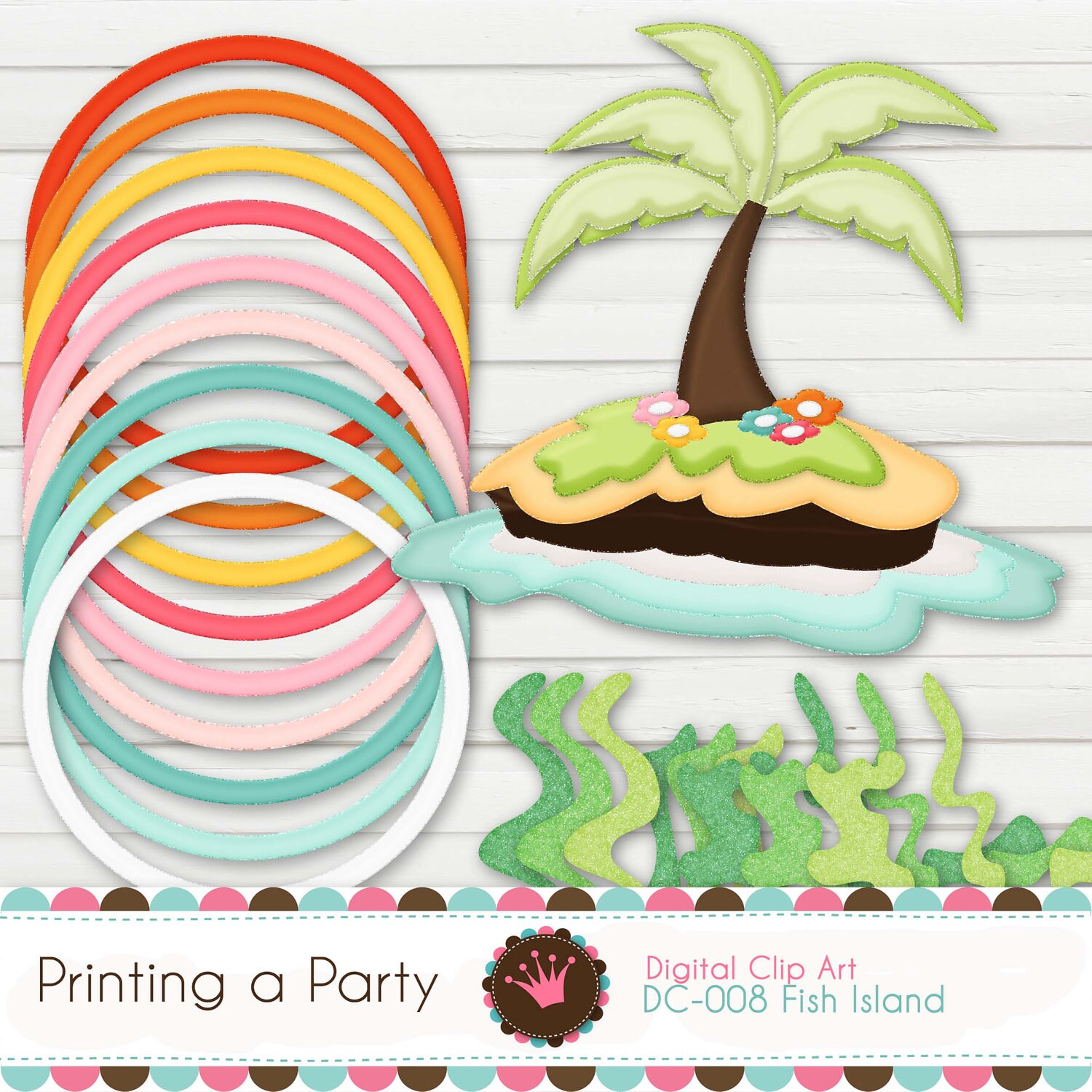 Digital Clip Art Set fish Island With Glitter Etsy