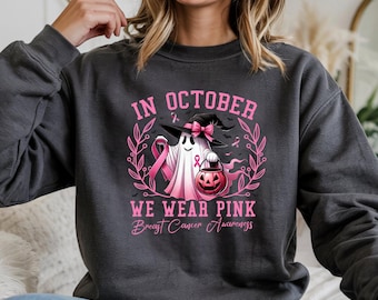 October Pink Ribbon Sweatshirt: Breast Cancer Awareness Halloween Tee