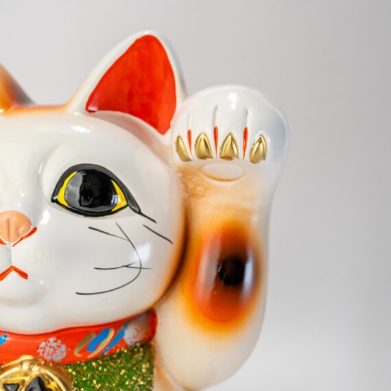 Tokoname Maneki Neko Coin Bank, Lucky Cat Statue With Gold Koban