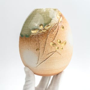 Vaso Ovo Shigaraki Hechimon Meiyo, Vaso de Flores Ikebana em Grés Japonês Feito à Mão Wabi-Sabi, 15,5 cm