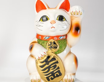 Tokoname Maneki Neko Coin Bank, Lucky Cat Statue With Gold Koban