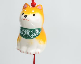 Dzwonek wietrzny dla rodzica i szczeniaka rasy shiba | Ceramiczny pies furin | Letnia dekoracja w stylu japońskim