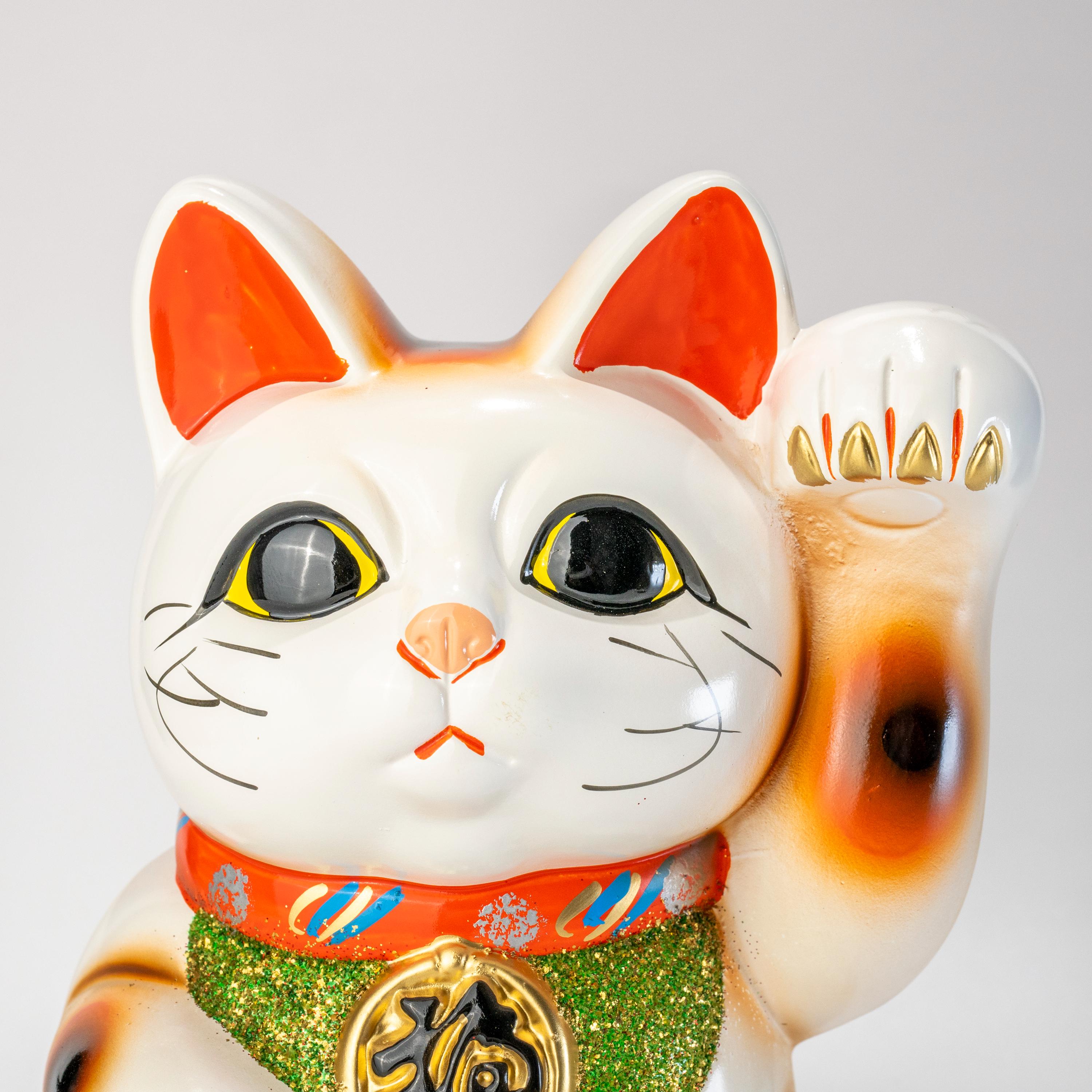 Tokoname Maneki Neko Coin Bank, Lucky Cat Statue With Gold Koban