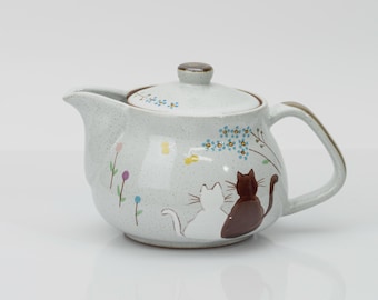 Bule Kutani com gatos e filtro, pintado à mão, Hidamari, 360 ml