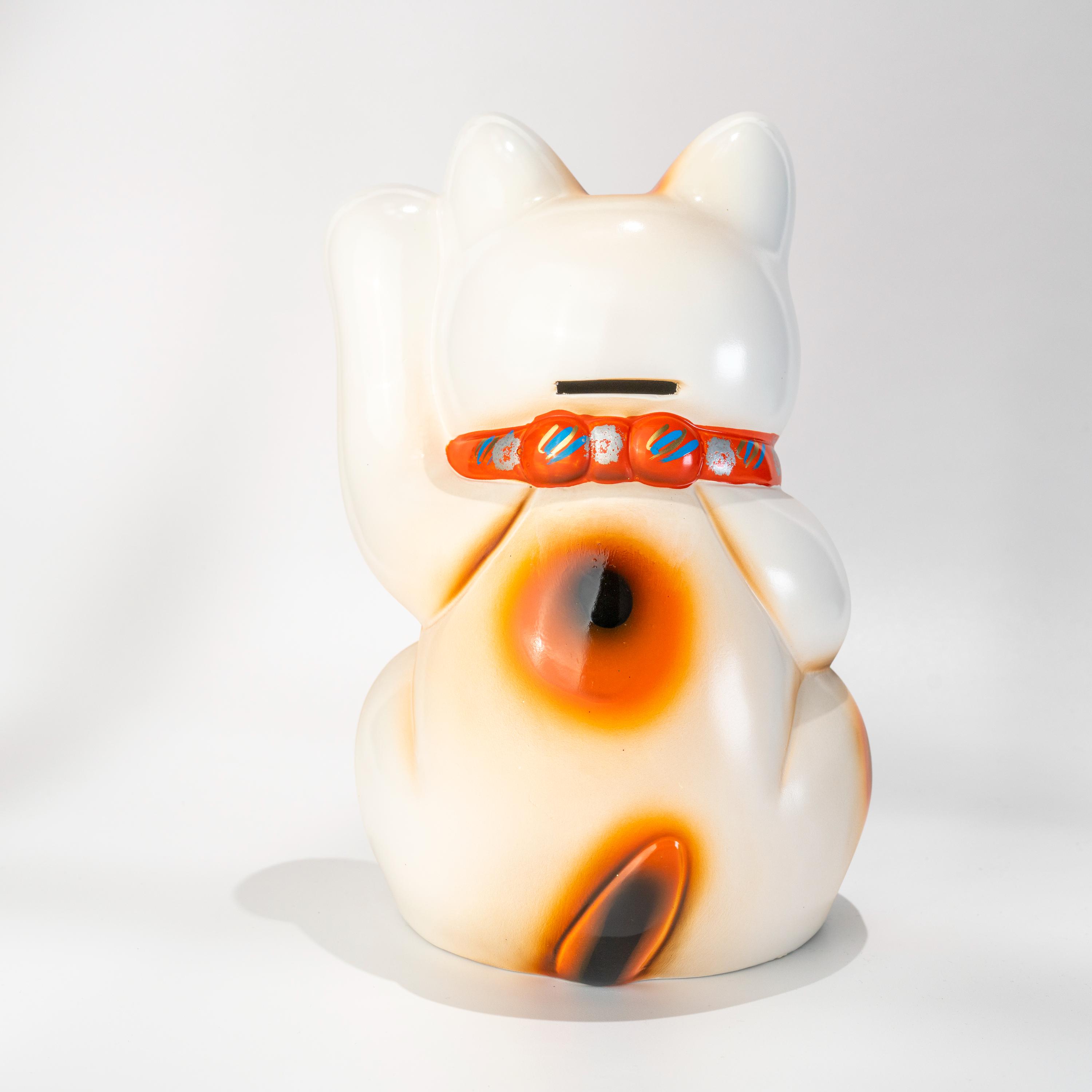 Tokoname Maneki Neko Coin Bank, Lucky Cat Statue With Gold Koban