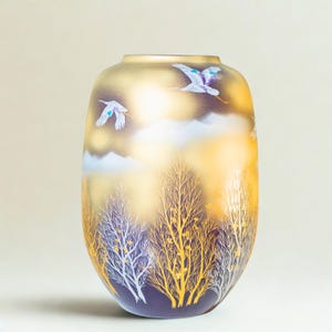 Jarrón Grulla Kutani, Jarrón de Porcelana Pintado a Mano con Pan de Oro, para Ikebana y Tokonoma