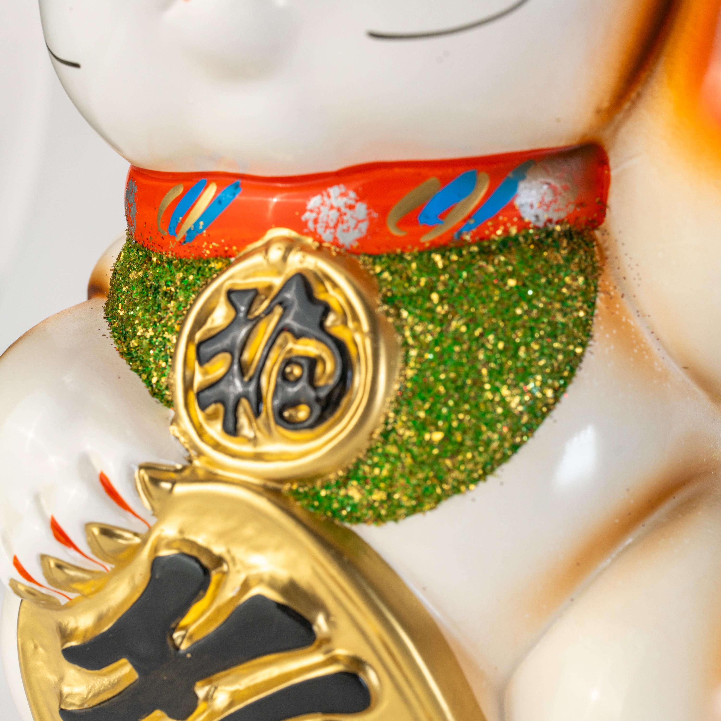 Tokoname Maneki Neko Coin Bank, Lucky Cat Statue With Gold Koban