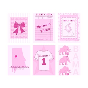 UNIVERSITY OF ALABAMA Pink Wall Art | Set of 6 Prints | Digital Download | Dorm Decor | Roll Tide