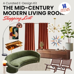 Mid-Century Modern Living Room Decor | MCM Space Makeover Kit | Shoppable Furniture List PDF