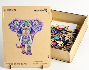 Rompecabezas de madera de elefante para adultos - Diseño único de mandala - 200 piezas - Decoración de verano con elefantes - Regalo ideal para el autocuidado - Caja de madera de primera calidad