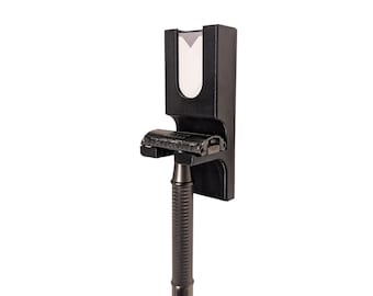 Soporte de pared para maquinilla de afeitar de seguridad con dispensador de cuchillas / Almacenamiento minimalista para el baño
