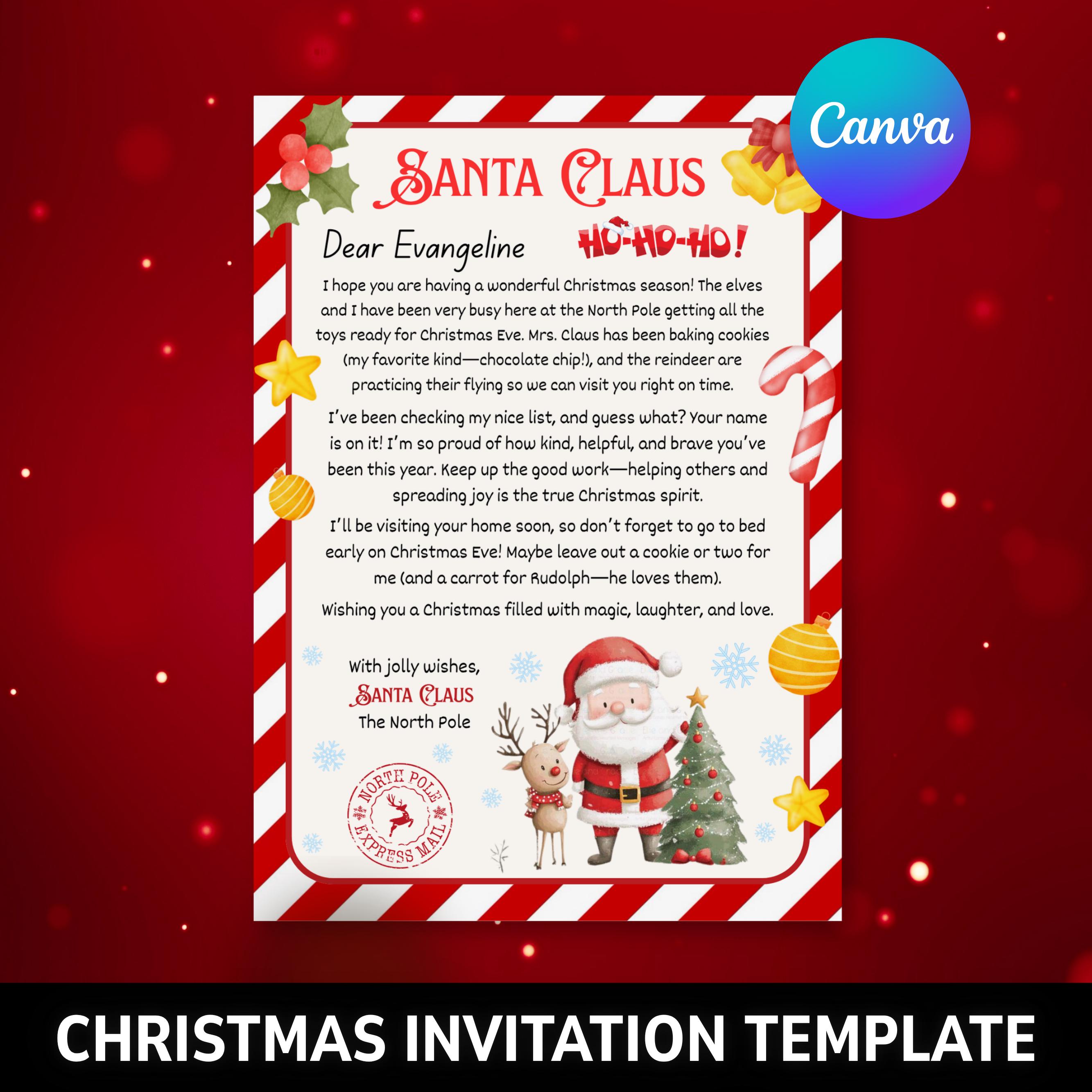 Personalized Santa Letter Template, Christmas Keepsake (editable Canva