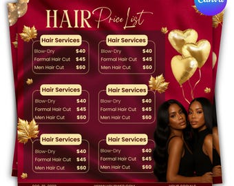 Beauty Salon Price List Template: Lash, Nail, Hair (Canva Editable) (Digital Download)
