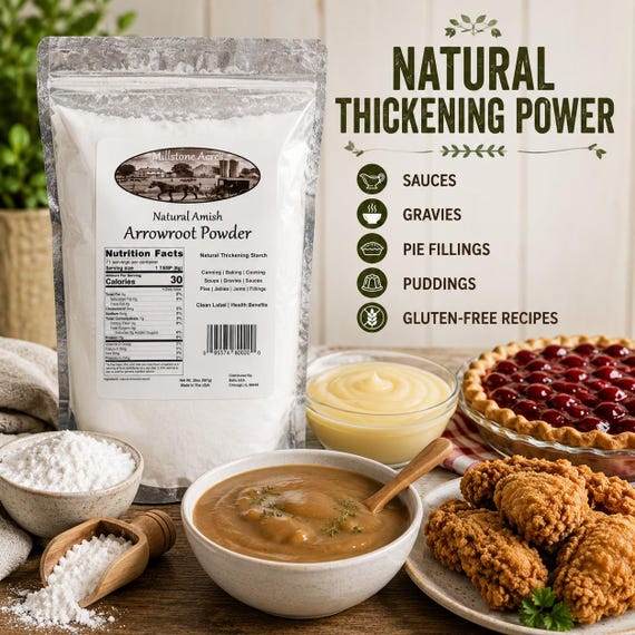 Natural Amish Arrowroot Powder | Gluten-Free Thickener for Baking, Cooking, Skincare | GMO-Free & Pure | Natural Ingredients