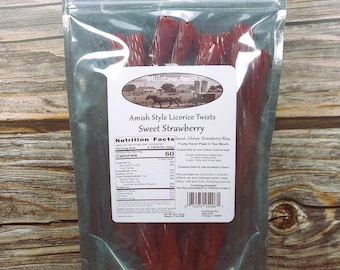 Regaliz de fresa al estilo Amish: caramelos gourmet artesanales, golosinas masticables afrutadas, un nostálgico dulce tradicional.
