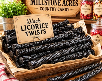 Amish-style svarta lakritstwists | Millstone Acres mjukt, segt hemlagat gammaldags godis