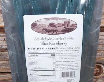Amish Style Blue Raspberry Licorice – Old-Fashioned Candy, Sweet Chewy Treat, Handmade Fruit Flavored Snack