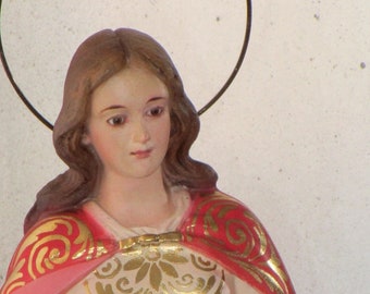 Saint Lucy, statue of Saint Lucia of Syracuse . glass eyes. religious statue. Saints of Olot. statue antique and vinatge.