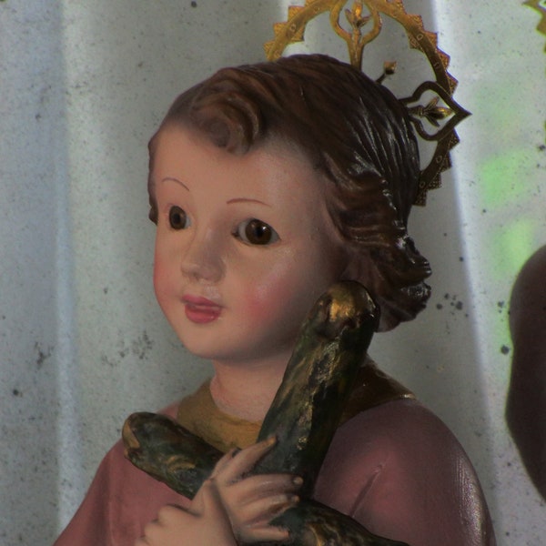 Young Jesus With Cross Statue, Glass Eyes Etsy