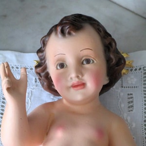 Antique Baby Infant Child Jesus . Religious figure made of plaster dated 1970