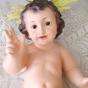 Baby Infant Child Jesus Glass Eye Nativity Christmas. Infant Jesus religious antique  Santos Olot Religious Vintage