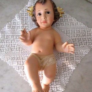 Baby Infant Child Jesus Glass Eye Nativity Christmas. Infant Jesus religious antique  Santos Olot Religious Vintage