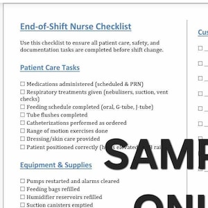 Nurse checklist, nursing, printable nursing tools, home health, private duty nursing, nurse notes