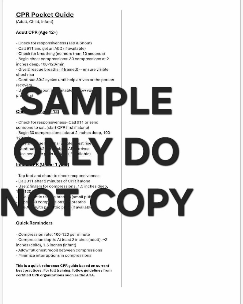 CPR Pocket Guide Printable, CPR, Printable, Reference, BLS - Etsy