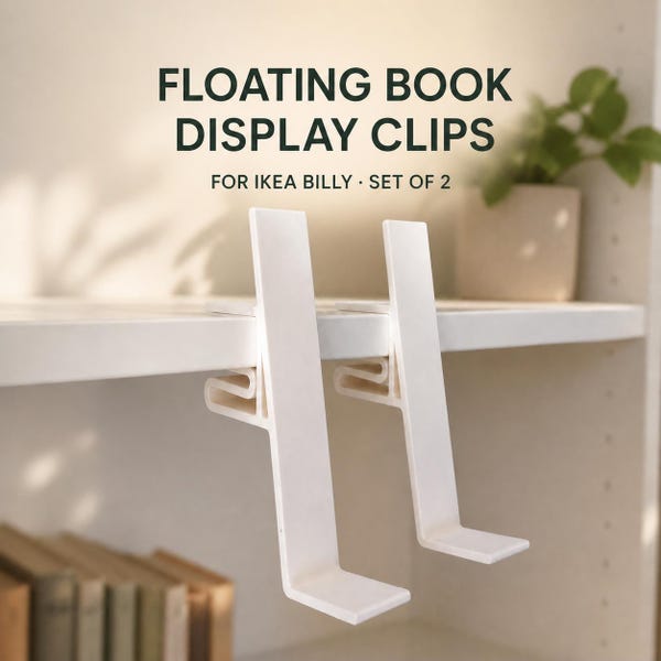Floating book display clips for BILLY