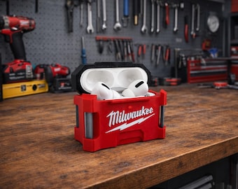 Étui pour AirPods Pro 3 génération style Milwaukee | Boîte à outils robuste | Housse de protection imprimée en 3D