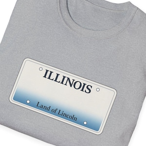 Illinois License Plate T-Shirt, Customizable Land of Lincoln Plate Tee, Vintage Illinois Design, Gildan 6400 Unisex Shirt