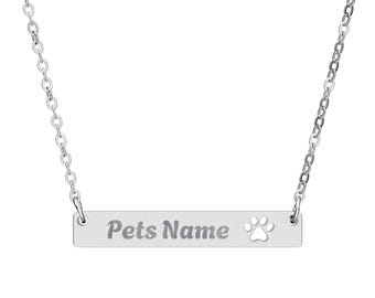 Collar con barra recortada con nombre de pata / Colgante con pata de mascota grabada