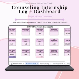 Internship Hours Tracker | Counseling Internship Log | Google Sheets Template | Therapy Student Planner | LPC Hours Tracker