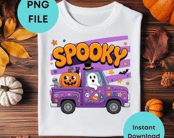 Spooky Halloween PNG, Ghost Pumpkin Shirt Design, Trendy Halloween Png, Digital Download