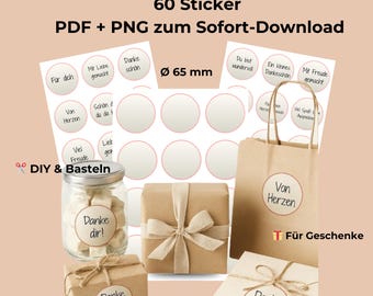 German Round Labels: 60 Printable DIY Gift Stickers (PDF Download