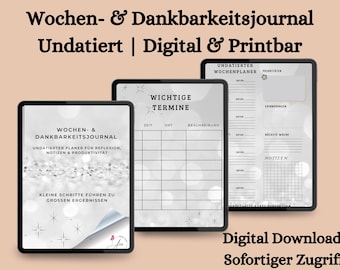 Wochen- und Dankbarkeitsjournal Digital Undatiert / PDF PNG Planner da stampare per tablet