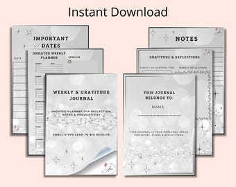 Diario settimanale della gratitudine stampabile: Planner A4 senza data (download digitale PDF e PNG)