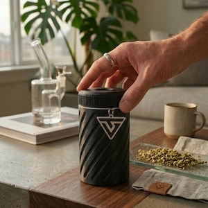 TerpVault Stash Jar | 1oz Herb Storage with Hygrometer | Includes 2× Boveda® Packs | Bud Vault