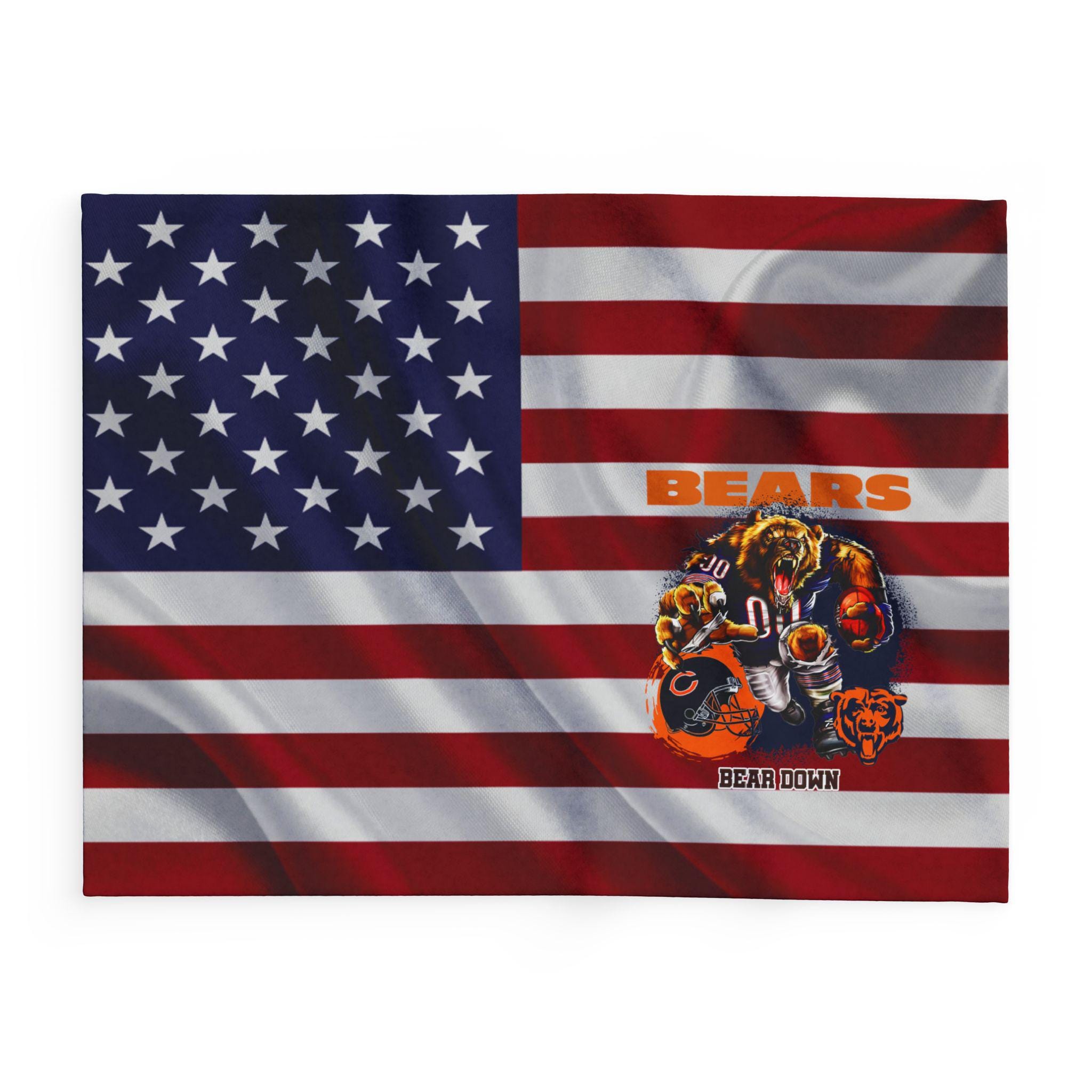Discover Chicago Football Team Bears Fleece Blanket, American Flag Football Blanket Gift for Fan