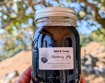 Homemade Elderberry Jelly - Wild Foraged Northern California Berries & Organic Sugar 1 Pint Jar