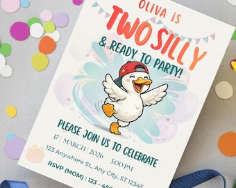 Two Silly 2nd Birthday Invitation | Canva Digital Template