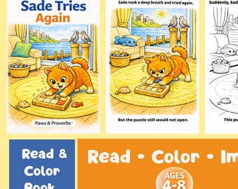 Sade Tries Again | Read and Color Cat Story Book | SEL Perseverance Lesson | Ages 4–8