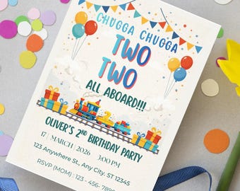 Train Birthday Invitation | 2nd Birthday| Editable Canva Template (Digital Download