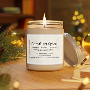 Comfurrt Spice Candle  - Cinnamon Nutmeg Scent, Hand-Poured 9oz Soy Candle, Cozy Aromatherapy, Cat Lover Gift, Fall Decor