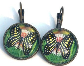 2003 Australia - Green-Spotted Triangle Butterfly Stamp - Postage Stamp Earrings - French clip earrings in bronze finish