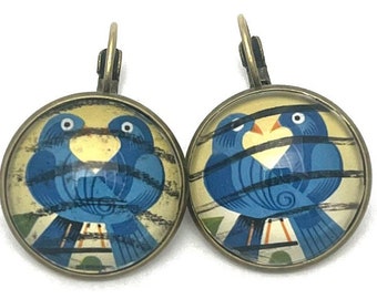 2006 Love Birds - USA Stamp - Postage stamp jewelry - Postage Stamp Earrings - French clip earrings in antique bronze finish