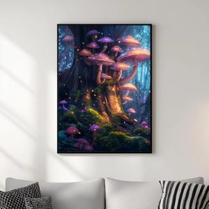 Glowing Fantasy Mushrooms Printable Wall Art – Enchanted Forest Decor, Cottagecore Mushroom Poster, Digital Download (8x10, 1x1)